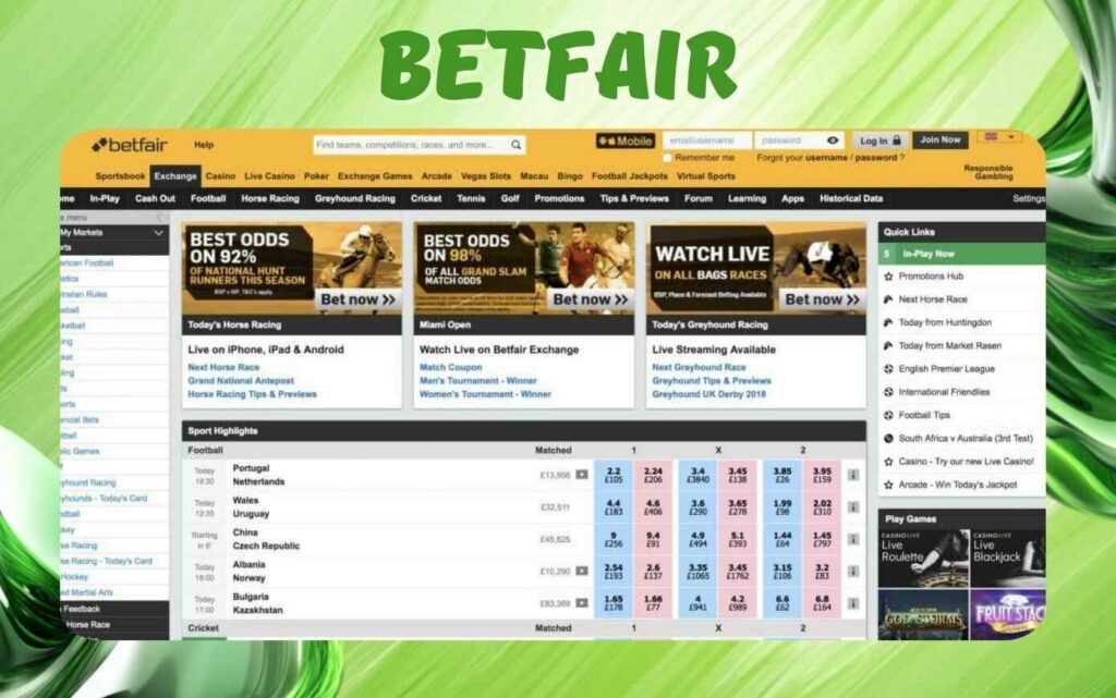 Betfair sports betting website features