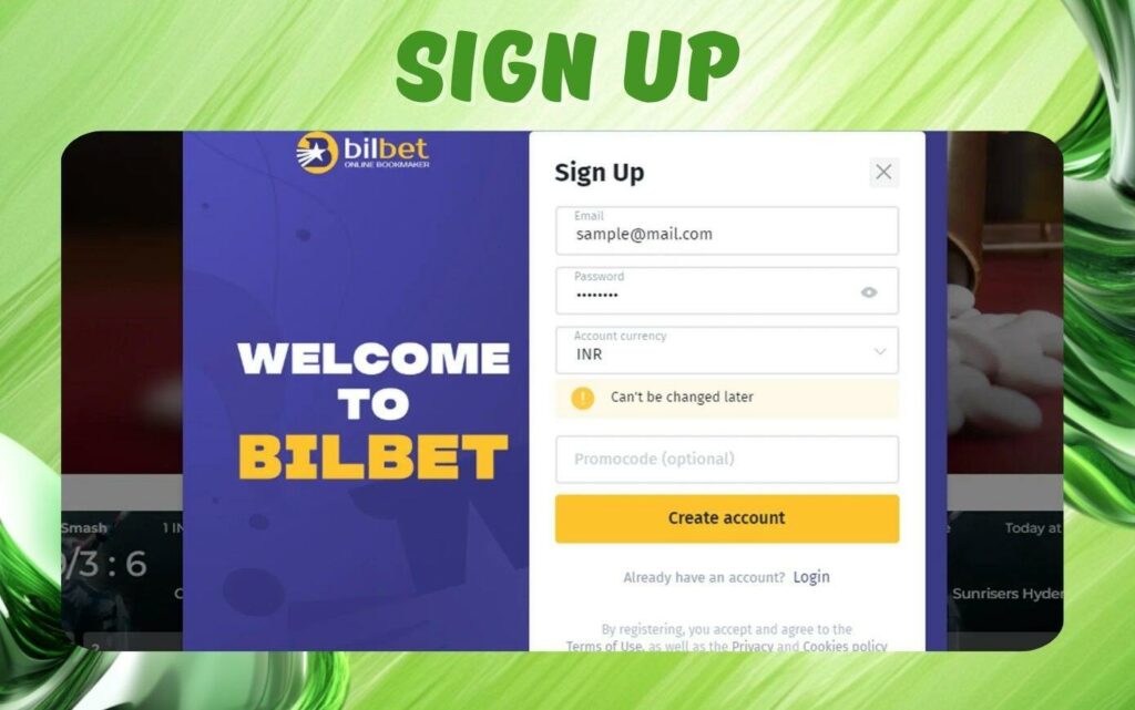 Bilbet gaming website Sign Up instruction